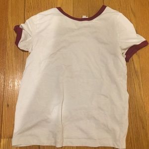 White maroon cuffed tee